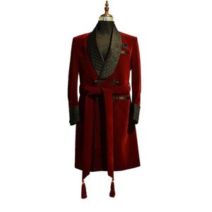 Giacca lunghi uomini bordeaux un pezzo a scialle nera con giro in velluto a doppio petto di velluto per fumo abbigliamento casual blazer di lusso 240430 240430