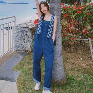 Kvinnors jumpsuits Rompers Denim Jumpsuits for Women Harajuku Overalls Slveless Straight Pants One Piece Outfits Women Rompers Casual Vintage Playsuits Y240510