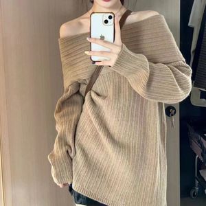 Off Shoulder Sweater Womens 2023 Autumn/Winter New Slouchy Style Underlay Off Shoulder Knit Top 231127