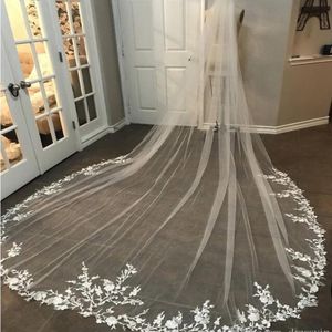 3M Long Veil Lace Appliqued Cathedral Length Appliqued White Ivory Wedding Veil Bride Veils Bridal Hair With Free Comb New Arrival 327Q