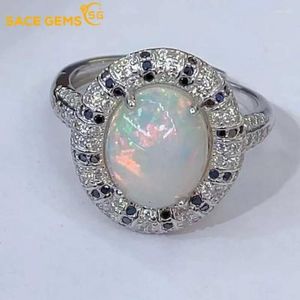 Cluster Rings SACE GEMS Luxury 925 Sterling Silver 9 11MM Natural Opal For Women Engagement Cocktail Party Fine Jewelry Gift