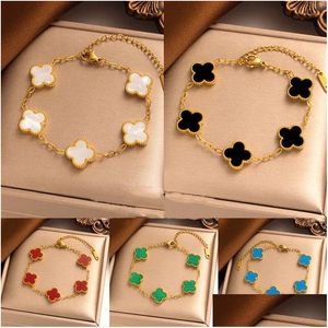 Chain Gold Plated Clover Lucky Bracelet For Women White/Black/Red/Green Bracelets Cute Link Jewelry Gifts Trendy Teen Drop Delivery Dhqef