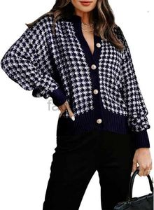 Women's Plus Size Sweaters women's cardigan sweater with button up short plaid sweater round neck long sleeved plaid knit top Fashion top