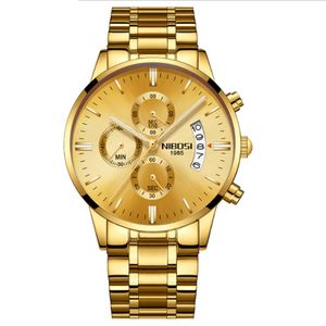 Nibosi бренд Quartz Chronograph Luxury Mens Watch Takes Band из нержавеющей стали часы Luminous Date Life Водонепроницаемые наручные часы повседневные стиль 296W