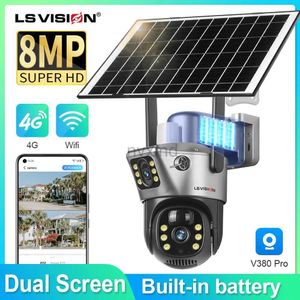 IP Kameralar LS Vision Solar Kamera 4G Sim Açık Çift Lens WiFi 8MP 4K IP Camara Güneş Paneli CCTV GÜVENLİK Dahası Pil Kamera V380 D240510