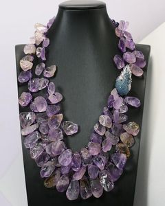 Guaiguai Jewelry Natural Ametrine 거친 둥근 둥근 측면 보라색 자수정 목걸이 Crystal CZ Pave 커넥터 펜던트 펜던트 수제 wome6770885