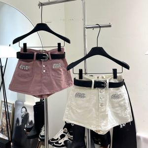 Women's diamond applique rhinestone logo belt jeans Candy-colored luxury shorts skirt SMLXL