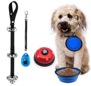 4 i 1 hundträning Kitdog Door Bell Pet Cat Dog Collapsible Silicone Bowl Puppy Dog Doorbells Training Clicker Kitdog Training 233929621