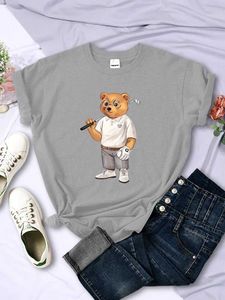 T-shirt femminile gentiluomo orsacchiotto che gioca a stampe maglietta da donna Summer O-Neck Tops harajuku Short slve sport casual slve slve t y240509
