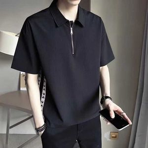 Erkek Tişörtler Erkekler Kısa Kollu Dönüş Yaka T-Shirt İki Renk Kore Moda İş Boş Zaman Nefes Alabilir Gömlek Sıradan Yarım Zip Polo Gömlek J240509