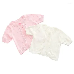 Jackets White Pink Summer Kids Sweater Jacket Girls Cardigan Short-Sleeved Coat 1 2 3 4 6 8 Year Old Toddler Clothes OKC194009