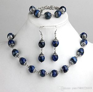 1set Fashions Lapis Lazuli Ball Koraliki Bransoletka Naszyjka Zestaw biżuterii 0 47 4745094