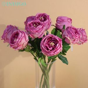 Fiori decorativi Austin Rose Latex Coating Pink Peony Touch Reast come petali bagnati Evento per feste di nozze di fiori artificiale