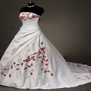 White Red Embroidery Wedding Dresses Ball With Appliques Ball Gown Party Dress Bridal Gowns QC1005 312y