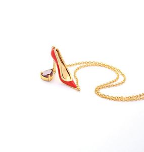 18K goldplated necklace Red highheel shoes necklace Fashion simple drop oil woman necklace in stock 43337706970878