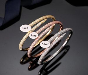 Kvinnor bröllop nagel armband armband rostfritt stål isade ut armband armband full diamantsmycken för gåva nr box1971359