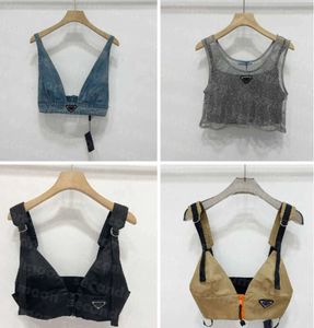 Shiny Rhinestone T Shirts Women Denim Sling Vest Sexig Croped Top Party Tank Tops V Neck T-shirt BH Fashion Design 5588ESS