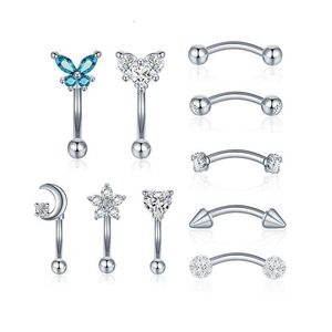 Labret Lip Piercing Jewelry Labret 10Pcs Set 16G Eyebrow Rings Curved Barbell Belly Ring Daith Cartilage Earrings Tragus Rook Helix Dhcam