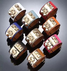 Säljer modedesigner smycken h armband läder manschetter kvinnor armband rostfritt stål naglar läder armband2005748