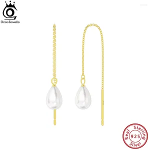 Brincos de bloqueio de orsa jóias naturais pérolas tamel 925 prata esterlina 14k Gold Long Chain for Women Jewelry GPE75