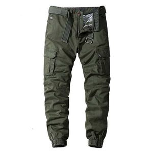 Men's Pants 100% pure cotton cargo pants for mens multi pocket casual jogger mens military zipper flying full length casual pants without beltL2405