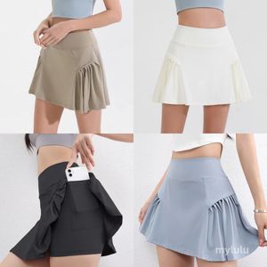 Naken hög midja sport kort kjol för kvinnor som kör anti bländning yoga falska tvådelar kjol byxor sommar fitness tennis kjol