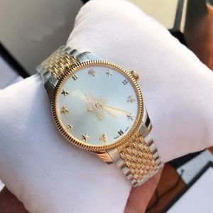 Gold Silver High Quality 36mm 29mm Unisex Ladies Watch Quartz Movement Watch rostfritt stålfodral BEE Mönster Second Hand 250r