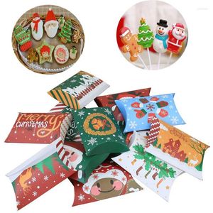 Gift Wrap 20st Christmas Kraft Paper Box Pillow Form Candy Cookies Snack Baking Treat Boxes Chritmas Party Decor Supplies för 2024