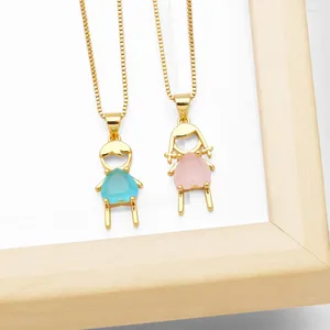 Pendant Necklaces FLOLA Candy Color Heart Boys And Girls For Mom Tiny Kids Copper Gold Plated CZ Simple Family Jewelry Nkeb808