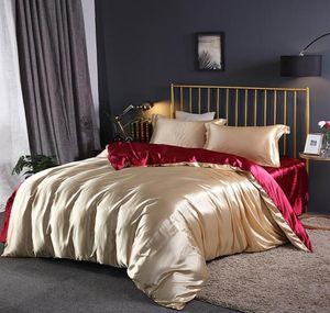 Designer -Bett -Bettdecke Sets Luxus Bettwäsche Set Satin Seiden Bettdecke Bettlaken Twin Single Queen King Size Bett Sets Bettwäsche1322295