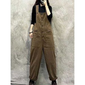 Kadın Tulumları Yükselen Kadınlar İçin Katı Tulumlar Koreli Tarz Salıncaklar Sıradan Vintage Playsuits Düz Pantolonlar İşleri Tek Parça Kıyafet Kadın Giysileri Y240510