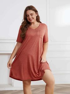 Sukienki plus size solidne sukienki Sukienki V Surk Surk Krótka szlafrok letnia duża sukienka Femle Shirt Sukienka Linia z kieszenią Y240510