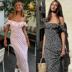 Urban Sexy Dresses Tango French Daisy Retro Girl Sand Wash Silk Crepe Dress White Red Polka Dot U Neck V Back Sexy Summer Womens Long Dress d240510