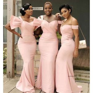 Elegancka poza ramiączka Nigerian Pink Druhna Długość podłogi długie Satynowe wieczór Sukienki na zamówienie Maid of Honor A68 0510