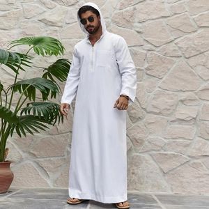 Ethnic Clothing Ramadan Men's Solid Hooded Muslim Thobe Islamic Long Gown Shirt Robe Middle Eastern Fashion Abaya Men