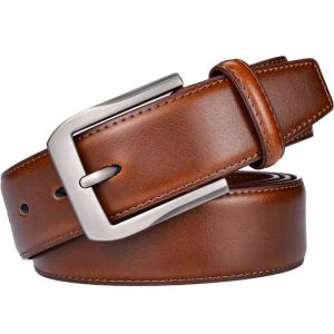 أحزمة Men's Men's Highine Leather Bress Belt Classic Tritched Design 38mm Big and Tall Belive Belt