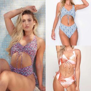 Women's Swimwear New floral digital print sexy shoulder strap tie for womens swimwear bikini