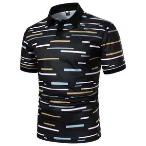Men's Polos Ment-shirt Short Se Color Block Stripe Printed T-shirt New Charm Mature Polo Casual Fashion Men Lapel Top Y240510EYCM