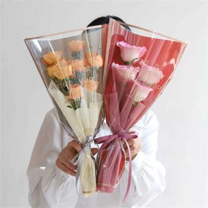 3Pcs Gift Wrap 50pcs/set Rose Packaging Bags Flower Bouquet Plastic Bag Transparent Waterproof Flower Shop Supplies Valentines Day Gift Wrap