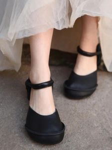 Vestido sapatos artmu genuíno couro grosso de calcanhar fechado sandálias para mulheres Mary Jane Luxury Mid Hook Loop Spring Ladies