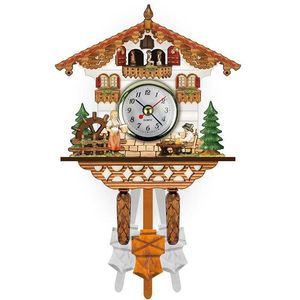 Wall Clocks MOONBIFFY Vintage Cuckoo Clock Living Room Alarm Modern Home Wooden Pendulum Swinging Bird Decoration Q240509