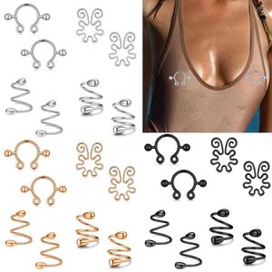 Nipple Rings 8 stainless steel fake pin rings open adjustable fake pin rings womens artificial perforated jewelry artificial pin rings Y240510
