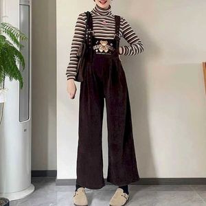 Jumpsuits für Frauen Rompers Cord -Overalls für Frauen Arbeitskleidung Weitbein Hosen Vintage ein Stück Outfit Frauen Kleidung hoch Strt losen lässigen Rompers Y240510