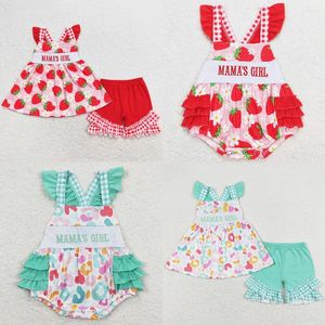 Kleidungssets Kindermädchen Klamotten Match Baby Rompers Mamas Mädchen Leoparden Erdbeergeschwester Schwester Boutique