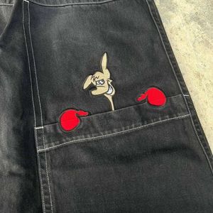 Мужские джинсы Hip Hop American Jnco Big Y2K Street Mens Casual Loak Denim Pocket Boxing Kangaroo Print Wash Wide Q240509