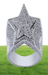 Bling Bling Men039s Zircon Star Ring Gold Silver Copper Material Iced Full CZ Fivepointed Star Rings Fashion Hip Hop Jewelry S8615187