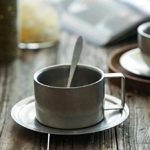 Mugs Retro Frosted Stainless Steel Coffee Cup Japanese Industrial Style 304 Teacups And Saucers Household Tableware