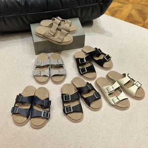 Designer Platform Leisure retro Slipper Suede Patent Leather Buckle Slides men Beach Sandal Outdoor Cork Slider shoes with box Size 38-46