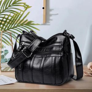 Bolsa Moda Mulher Crossbody Black Soft Soft Leather ombro de retalhos Messenger Bags para 2024 #srn