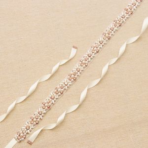 Szarowie ślubne Pasek ślubny 2019 Rose Gold Rhinestone Pearls Akcesoria Pas 100% ręcznie wykonane 8 kolorów Białe kość słoniowa Brush Bridal Sashes 2605